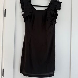 Ya Los Angeles NWT Black Mini Dress with Ruffle Sleeve Details